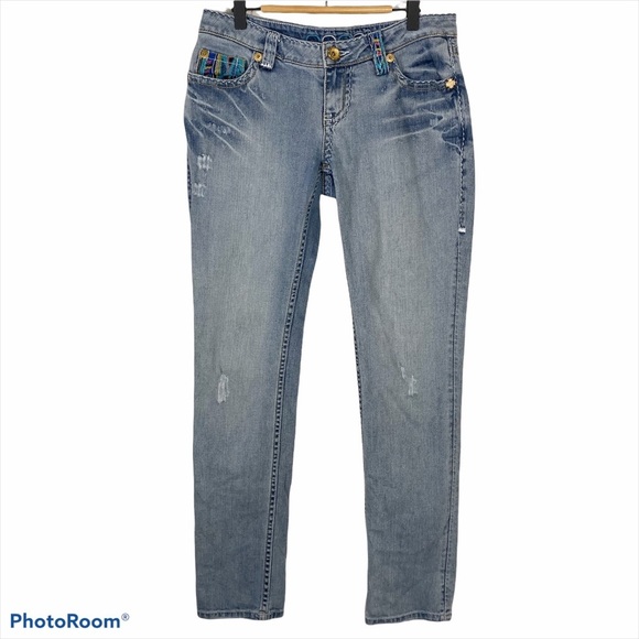 COOGI Vintage Light Wash Embroidered Pocket Distressed Straight Jeans 5/6 - Picture 15 of 15